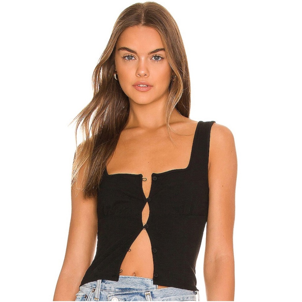Superdown black front button square neck tank top